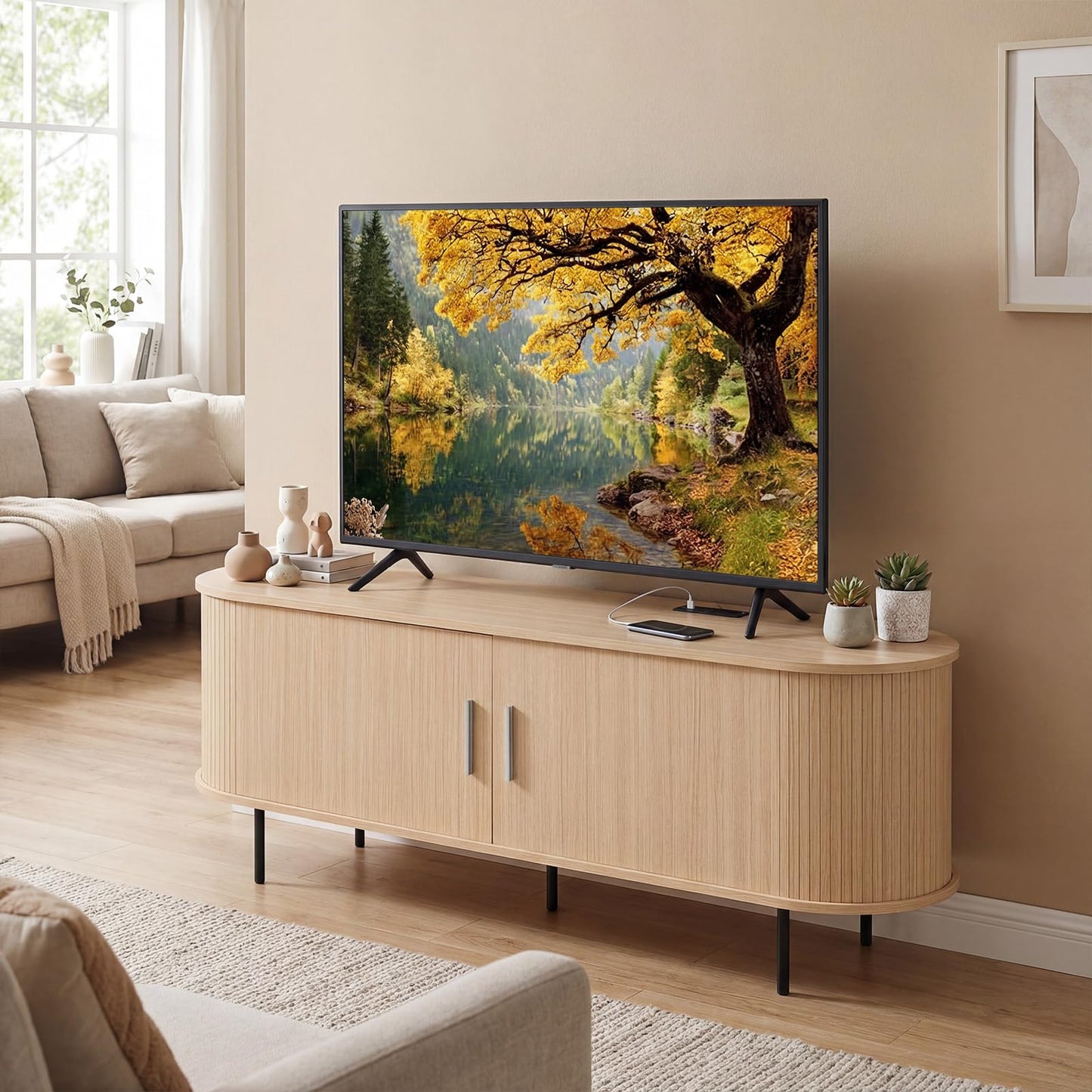 Tangkula Fluted TV Stand for TVs up to 60”