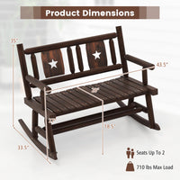 Tangkula Patio Rocking Bench, Carbonized Wood Double Rocker Chair with Ergonomic Seat