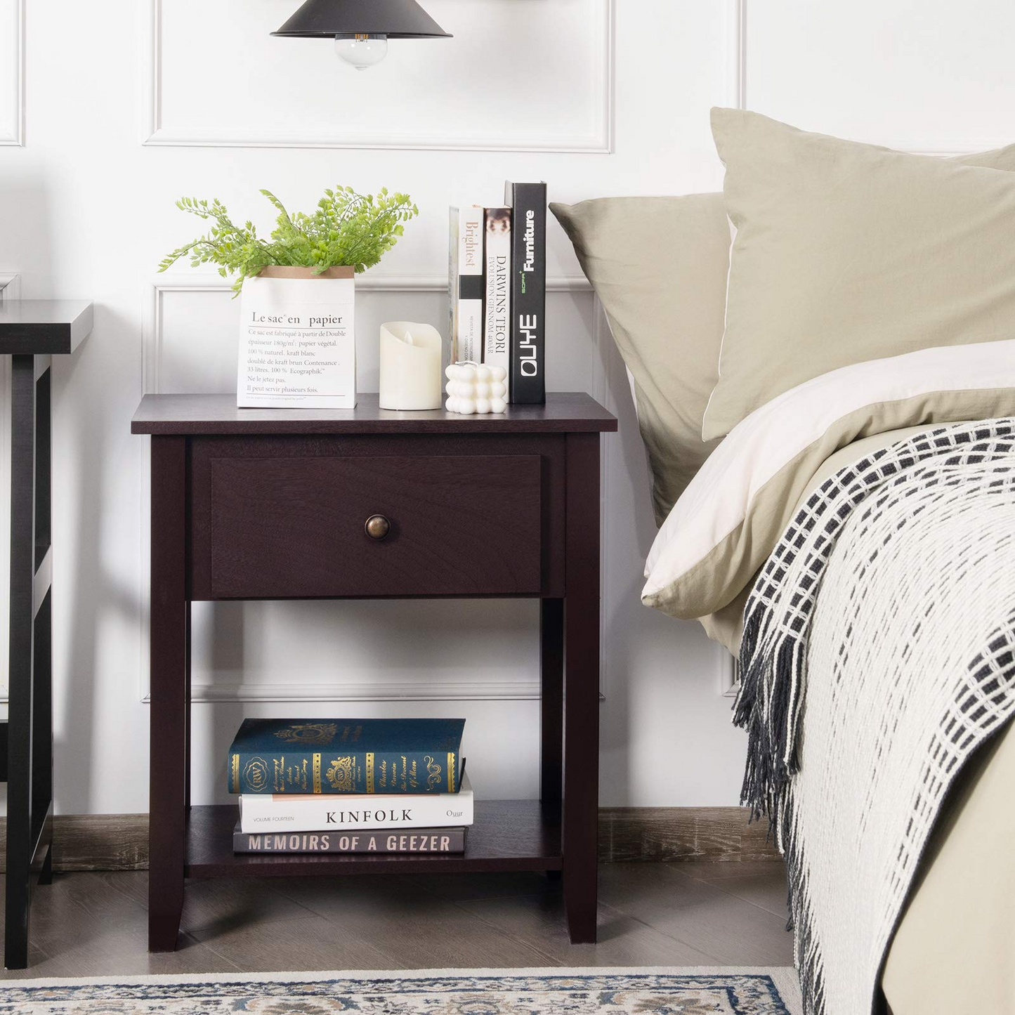 Tangkula End Table with Drawer, Nightstand w/Drawer and Storage Shelf
