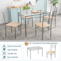 Tangkula Dining Table Set, 5 Pieces Dining Set with Tempered Glass Top Table and 4 Chairs