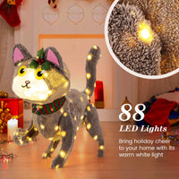 Tangkula 23 Inches Christmas Decoration Pre-lit 88 LED Light Up 3D Cute Cat with Warm White Light and Plug