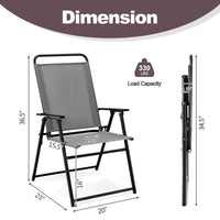 Tangkula Patio Folding Dining Chairs Set of 2, Space-Saving Outdoor Sling Chairs with Armrest & Backrest