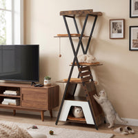Tangkula 73 Inch Tall Modern Wood Cat Tree with Scratching Pad