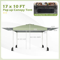 Tangkula 10x17 Ft Pop Up Canopy with Center Lock & 2 Adjustable Awnings