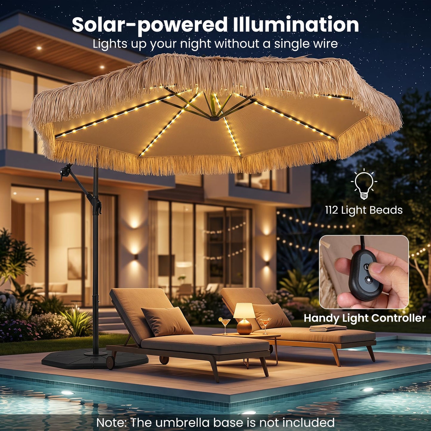 Tangkula 10 FT Solar Tiki Patio Umbrella with 96 Multi-color Flowing LED Lights