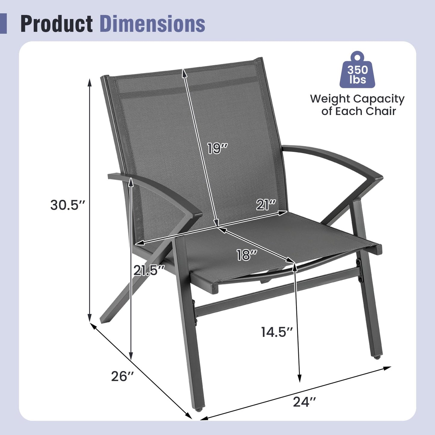 Tangkula Chaise de patio, lot de 2 ou 4, avec cadre en métal robuste