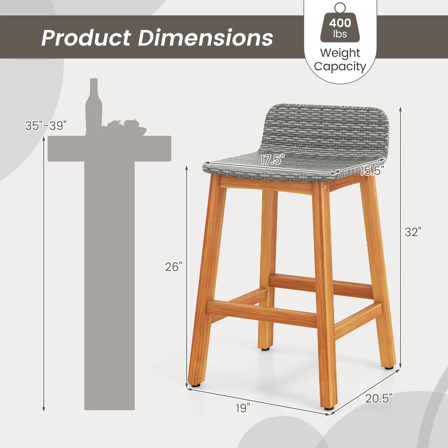 Tangkula Solid Acacia Wood Bar Stools Set