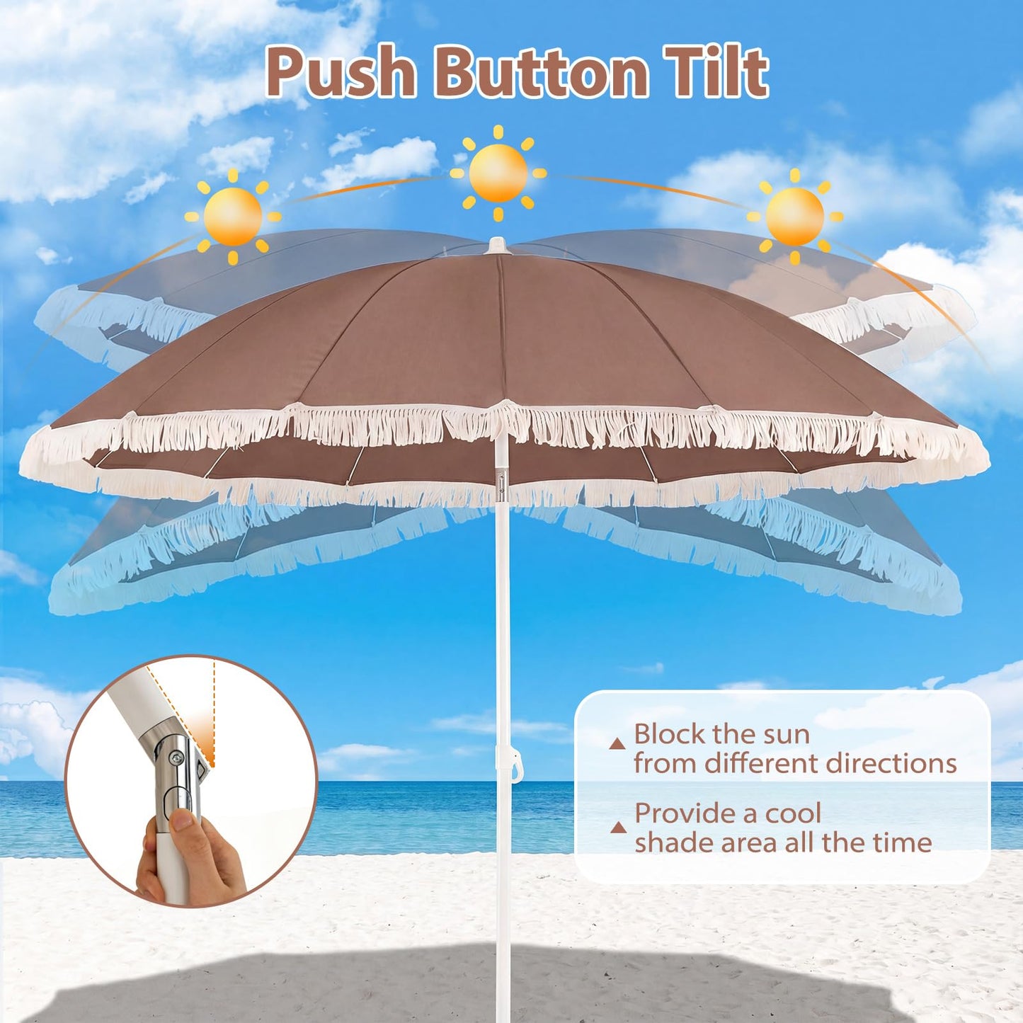 Tangkula 7FT Beach Umbrella with Fringe