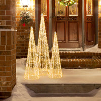 Tangkula Set of 3 Lighted Christmas Cone Trees Xmas Decorative Conic Tree Set