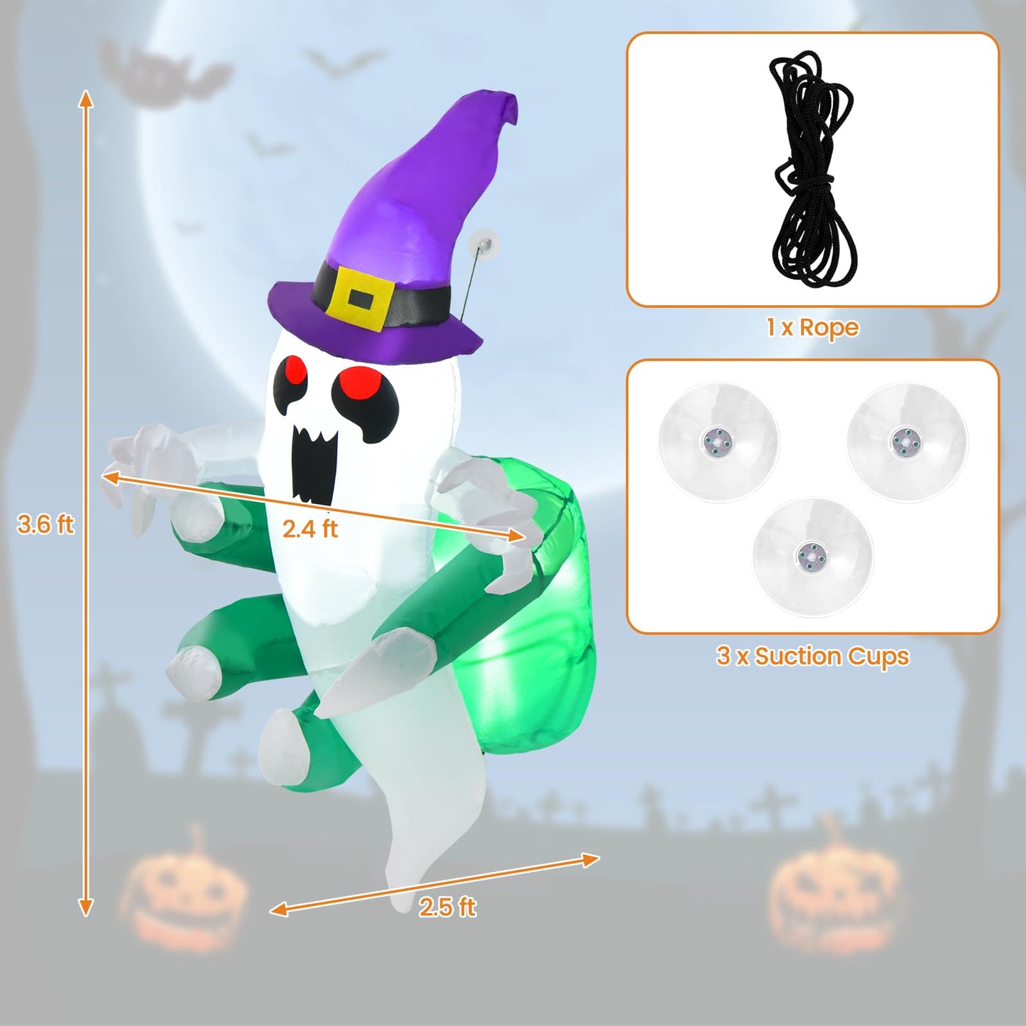 Tangkula 3.6 FT Halloween Inflatable Ghost Broke Out from Window