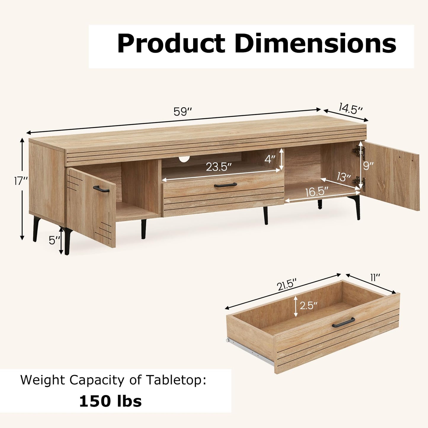 Tangkula Mid Century Modern TV Stand for 65 Inch TVs