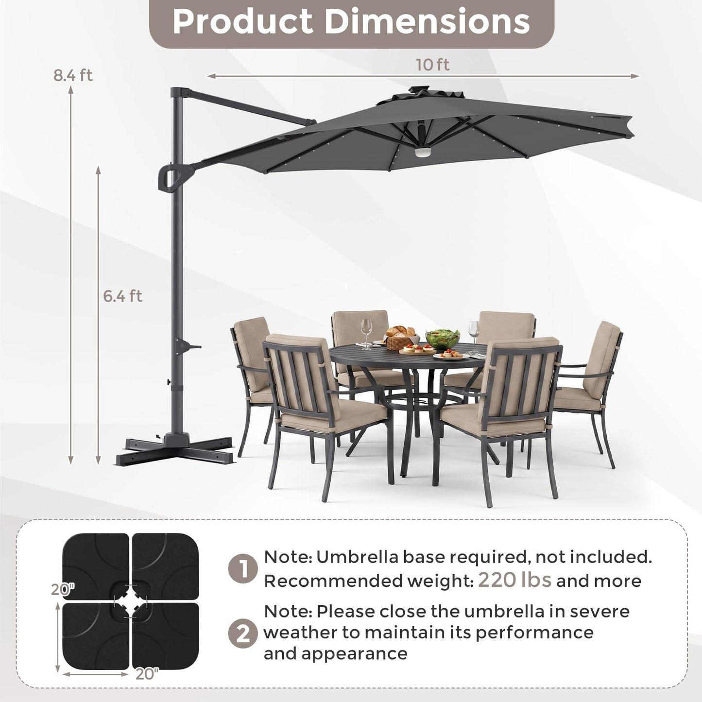 Tangkula 10ft Patio Umbrella | Offset Cantilever Square Outdoor Umbrella with 35 LED Lights