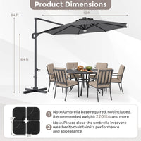 Tangkula 10ft Patio Umbrella | Offset Cantilever Square Outdoor Umbrella with 35 LED Lights