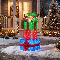 Tangkula Christmas Lighted Animated Pop-up Reindeer in Stacked Gift Boxes