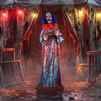 Tangkula 5.6 FT Halloween Animated Clown with Snap-up Head & Glowing Eyes