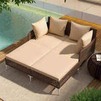 Tangkula Wicker Chaise Lounge for 2 with Seat & Back Cushions