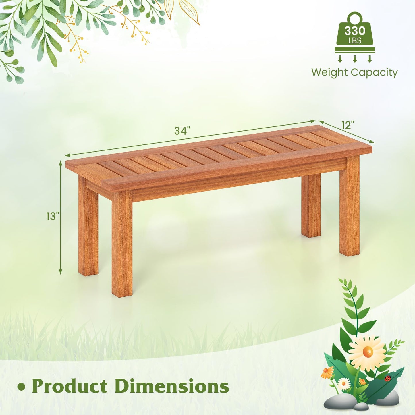 Tangkula Outdoor Backless Bench for Front Porch Garden Balcony Park Indoor