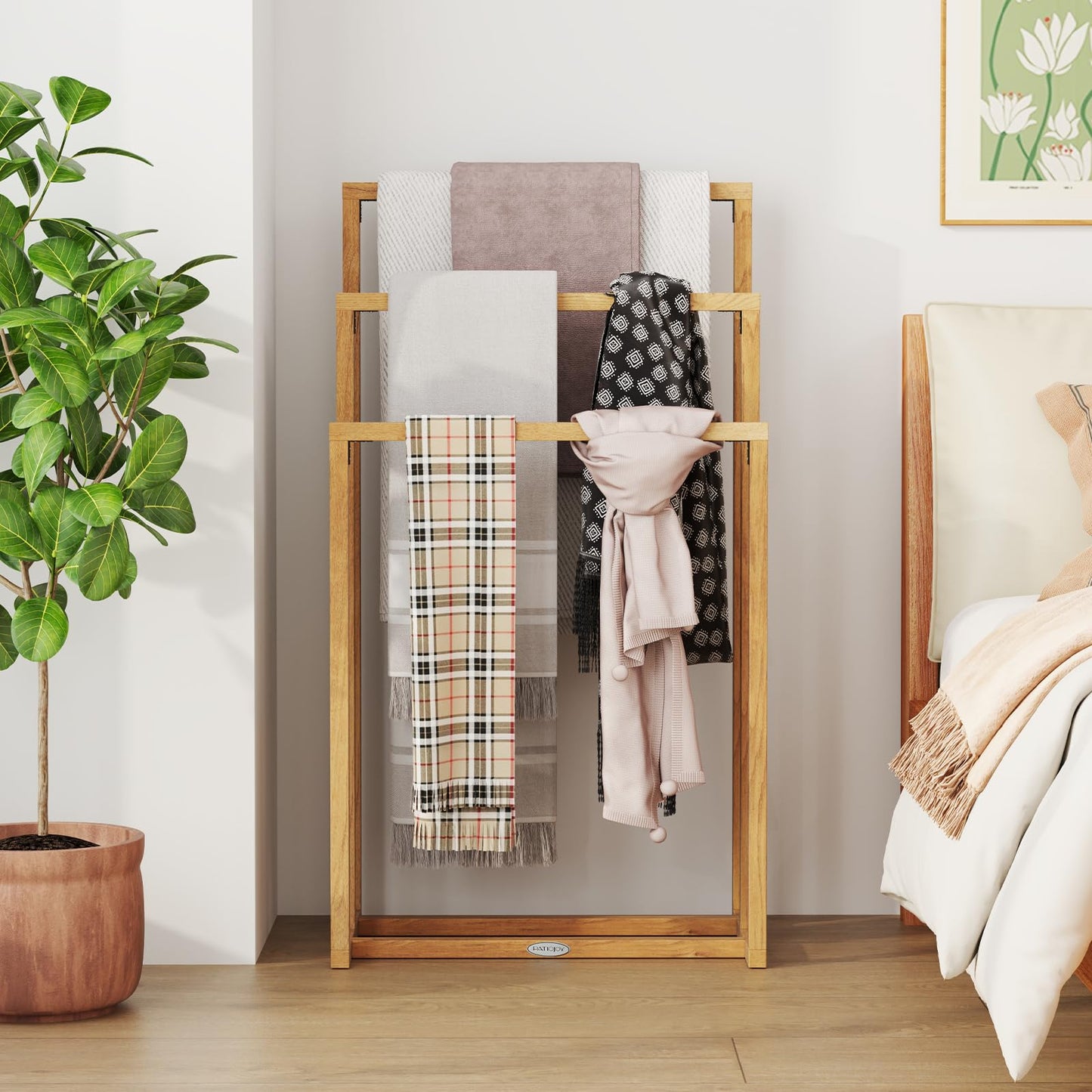 Tangkula Freestanding Towel Rack with 3 Hanging Crossbars
