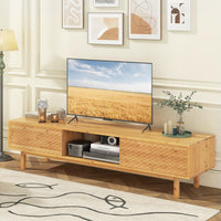Tangkula Bamboo TV Stand for 65” 70” TVs