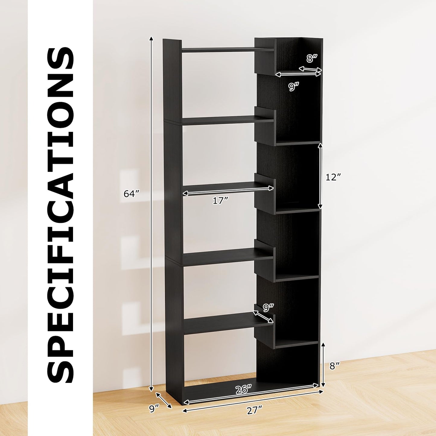 Tangkula 6-Tier Bookshelf | 64”H Tall Open Bookcase with Anti-Tip Kits (1/2)