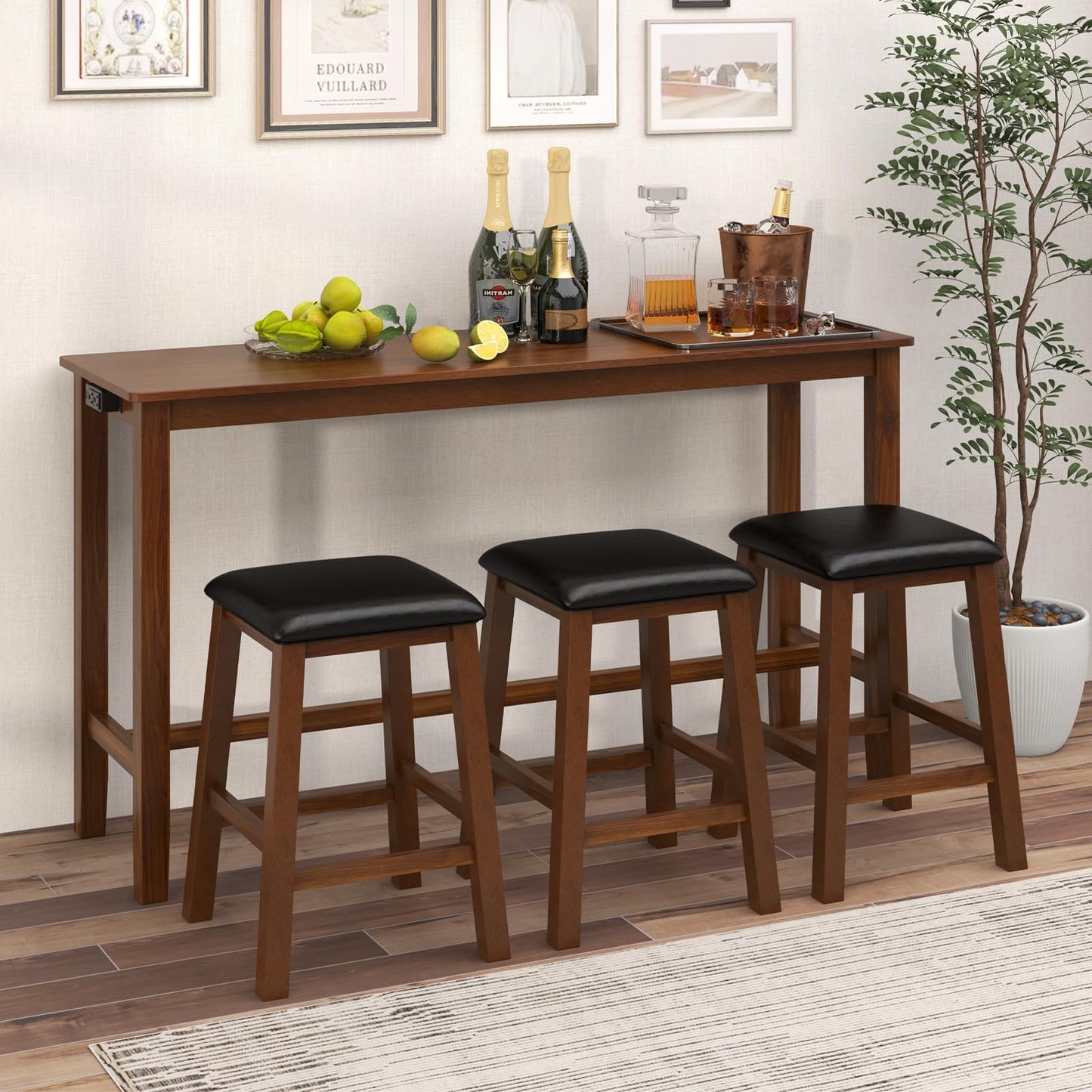 Tangkula 4-Piece Bar Table with Stools for Living Room