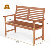 Banc d'extérieur en bois Tangkula pour 2 personnes avec dossier et accoudoirs ergonomiques