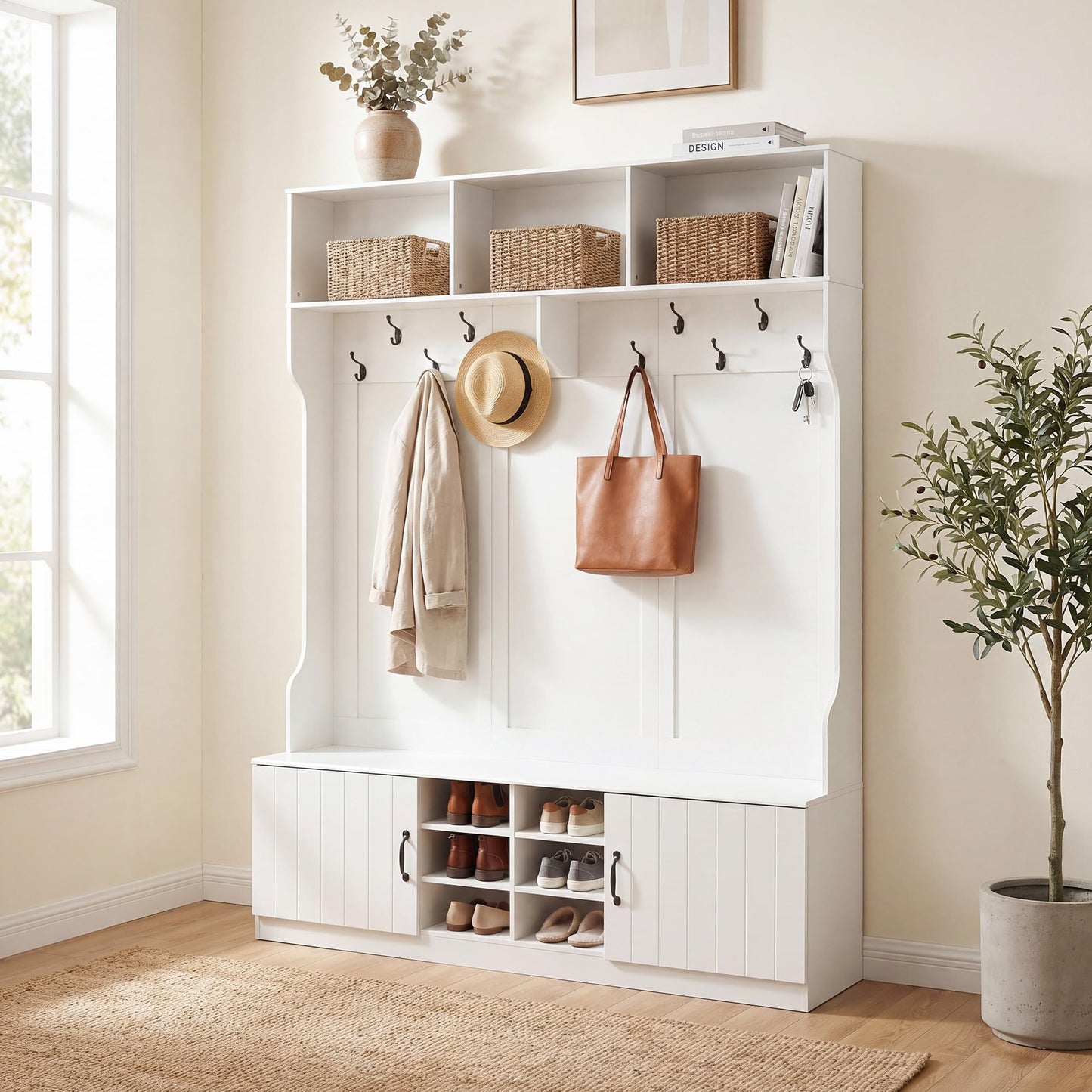 Tangkula 6-in-1 Hall Tree with Coat Rack and Shoe Storage