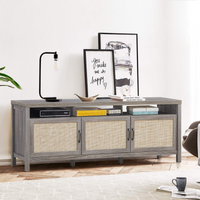 Tangkula Farmhouse Rattan TV Stand, 62 Inches Modern Boho Entertainment Center for TVs up to 65/70 Inches