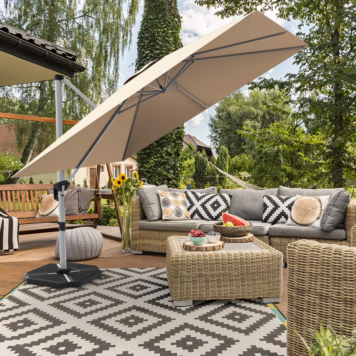 Tangkula 10 Ft Offset Patio Umbrella with Base Included