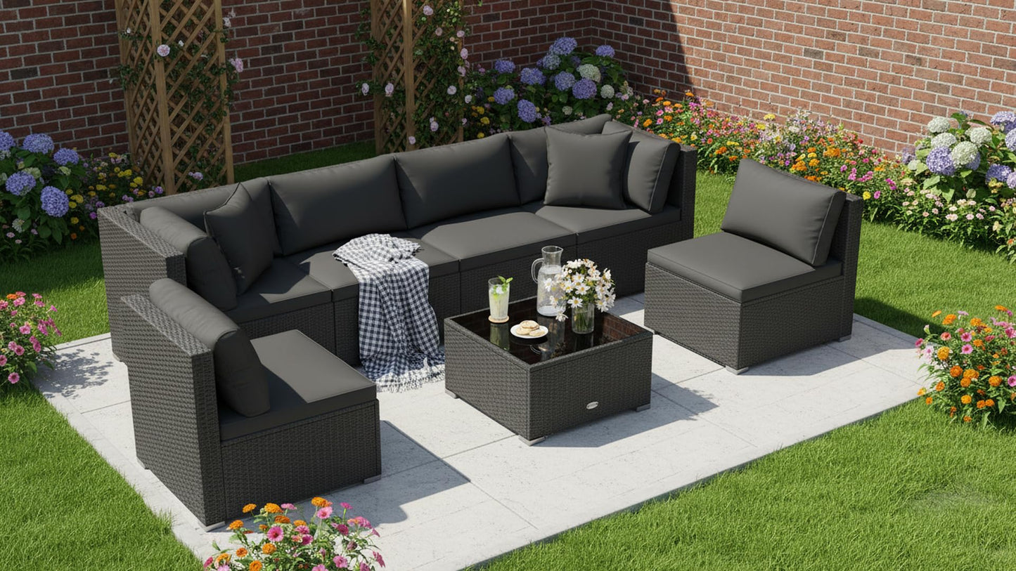 Tangkula 7 Pieces Wicker Patio Furniture Set for Backyard