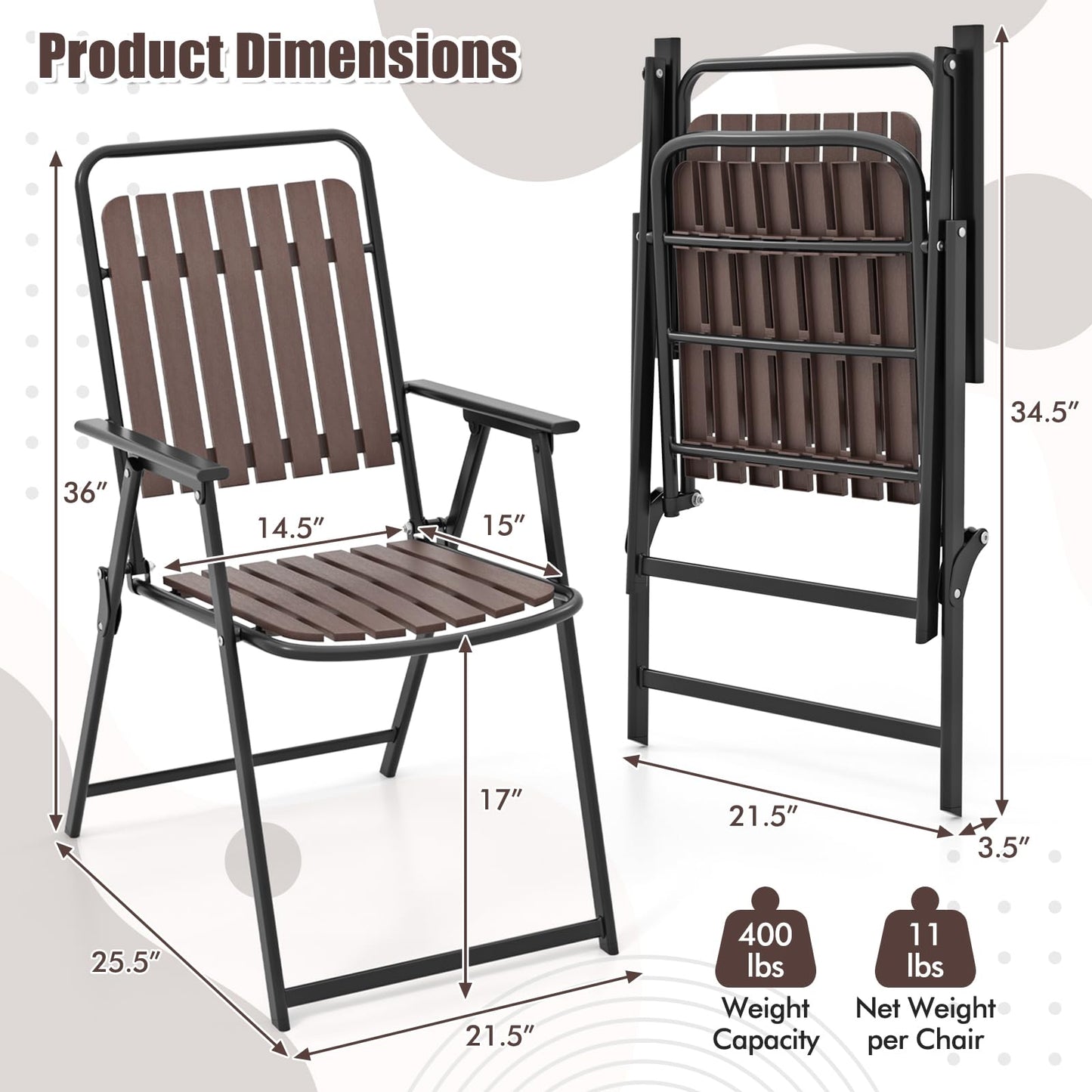 Tangkula 4 Piece Outdoor Patio Folding Dining Chairs