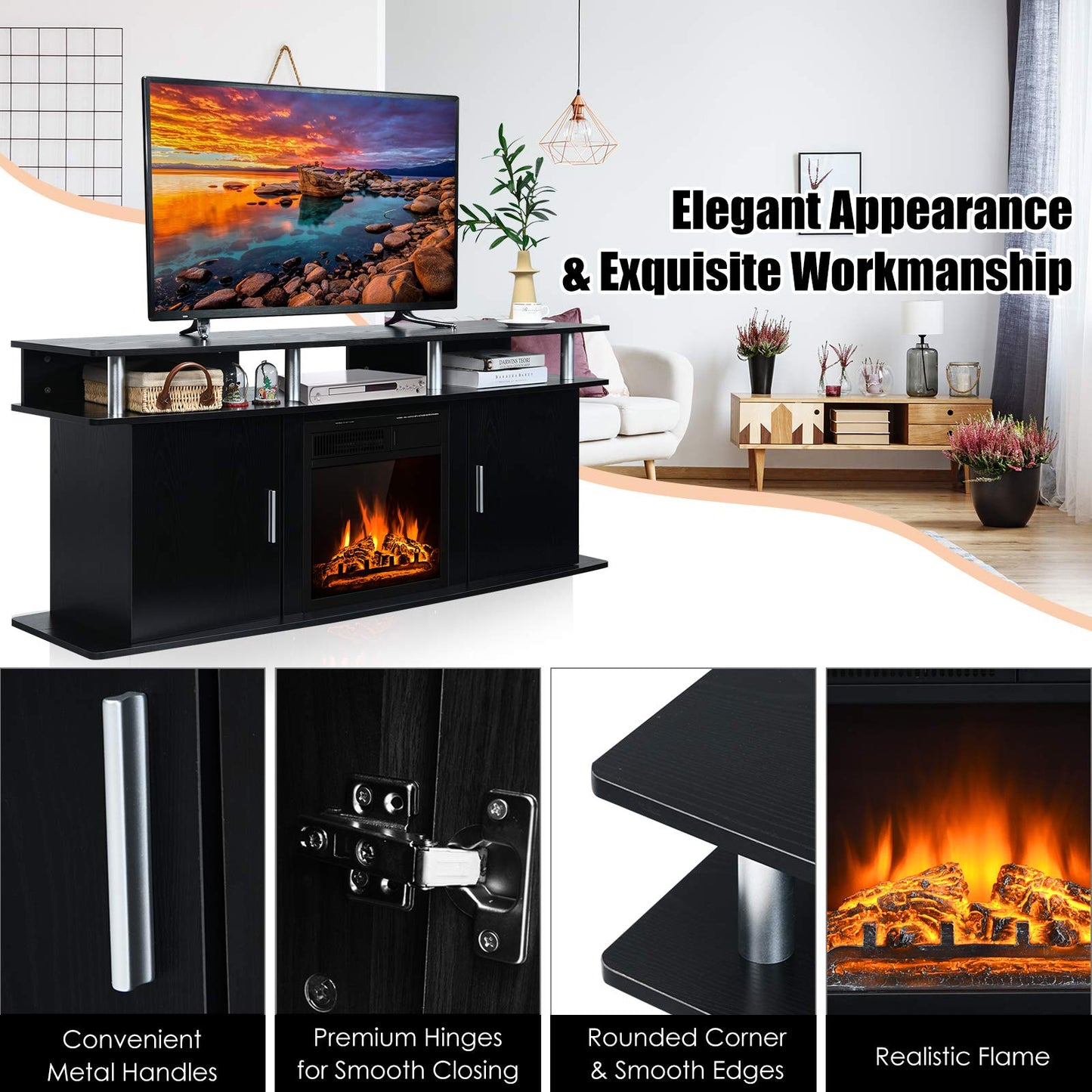 Fireplace TV Stand, Living Room Media Console Table