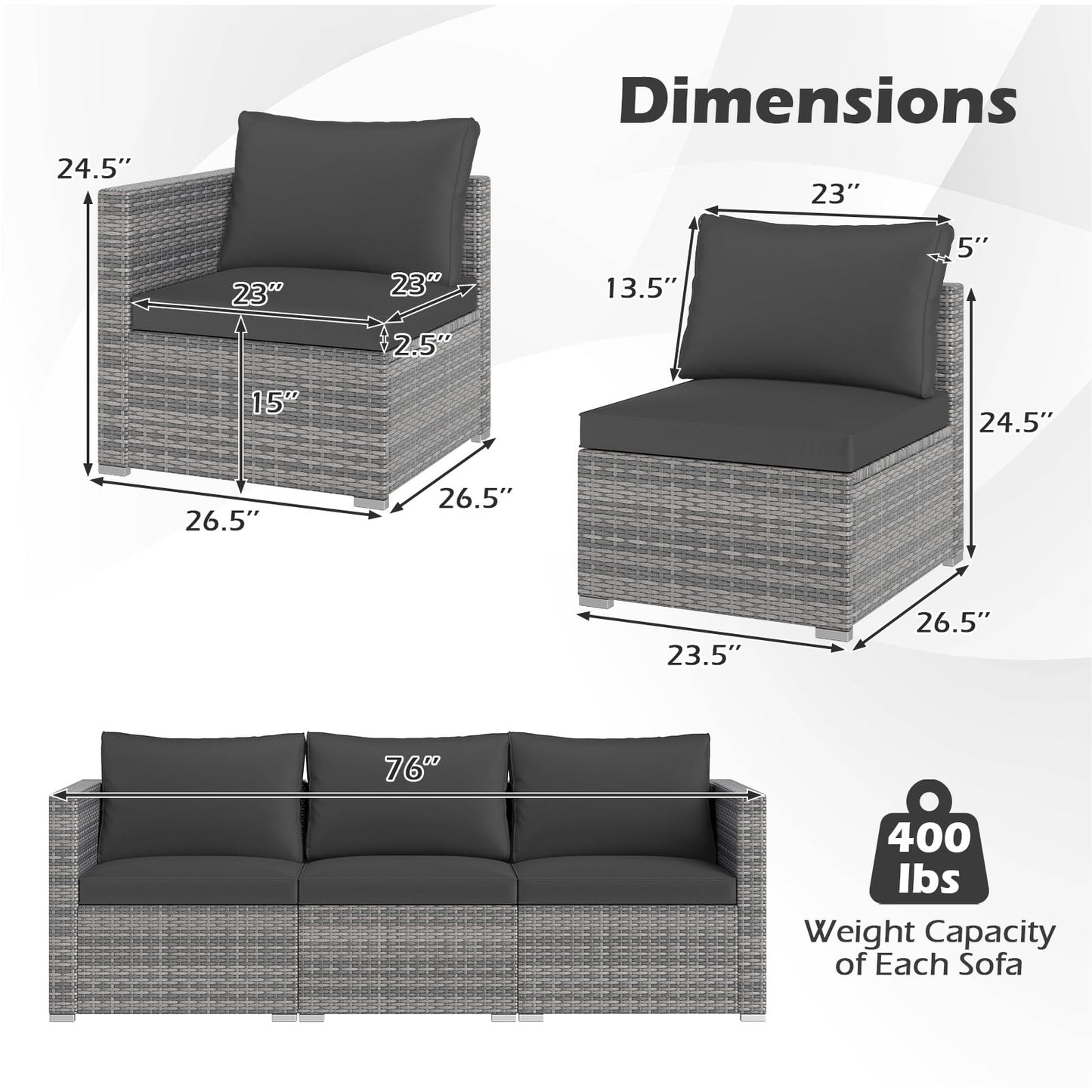 Tangkula 3 Seat Outdoor Modular PE Rattan Patio Cushioned Sectional Couch Furniture Set