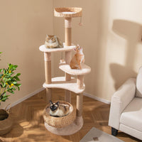 Arbre à chat moderne Tangkula, tour à chat de 65 pouces avec poteaux à griffer en jute