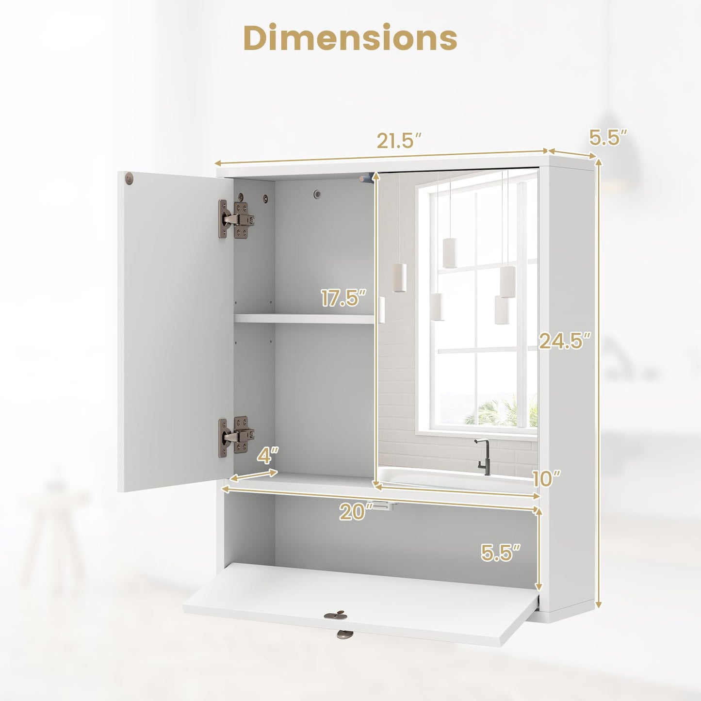 Tangkula Bathroom Cabinet with Double Mirror Doors