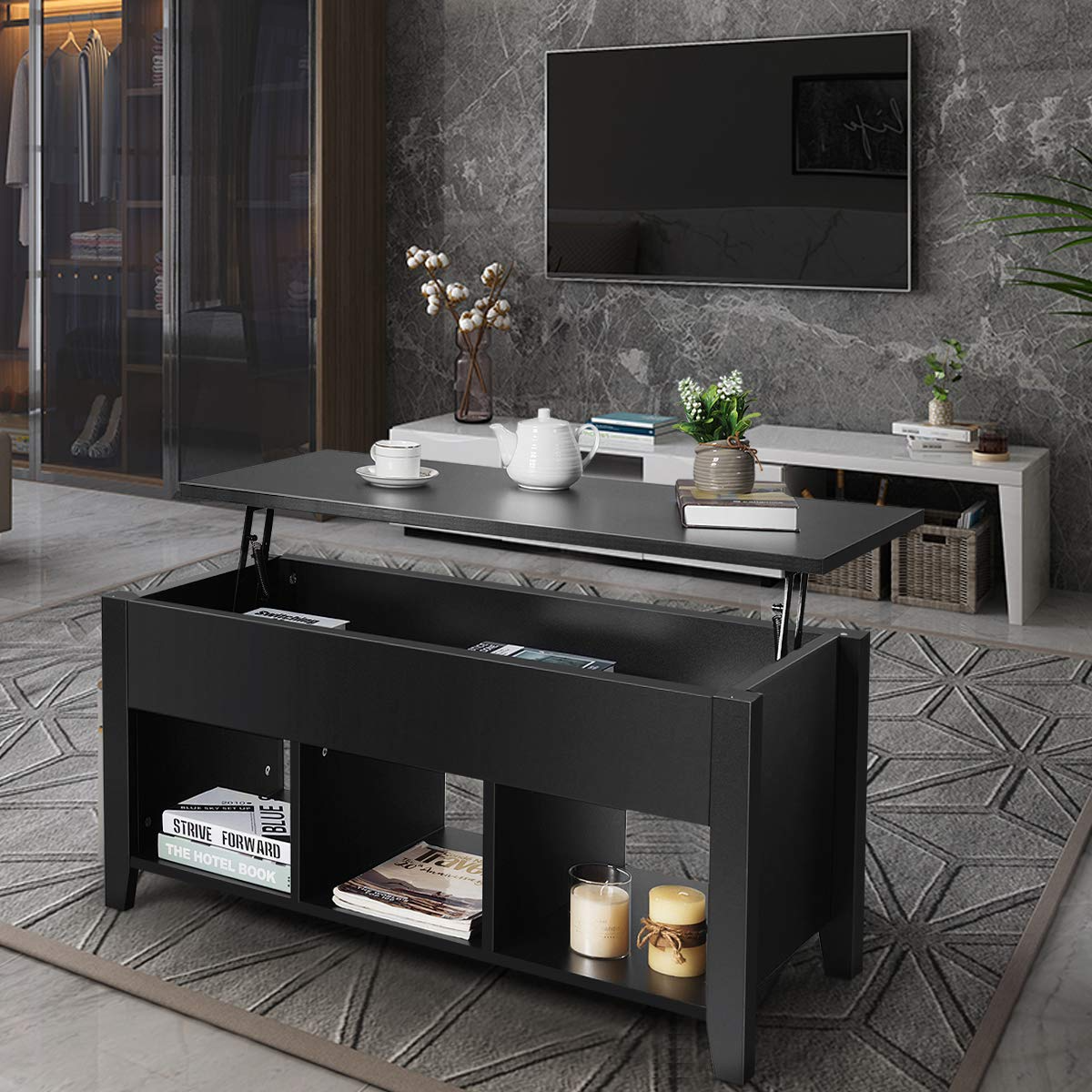 Wood Lift Top Coffee Table, Modern Coffee Table - Tangkula