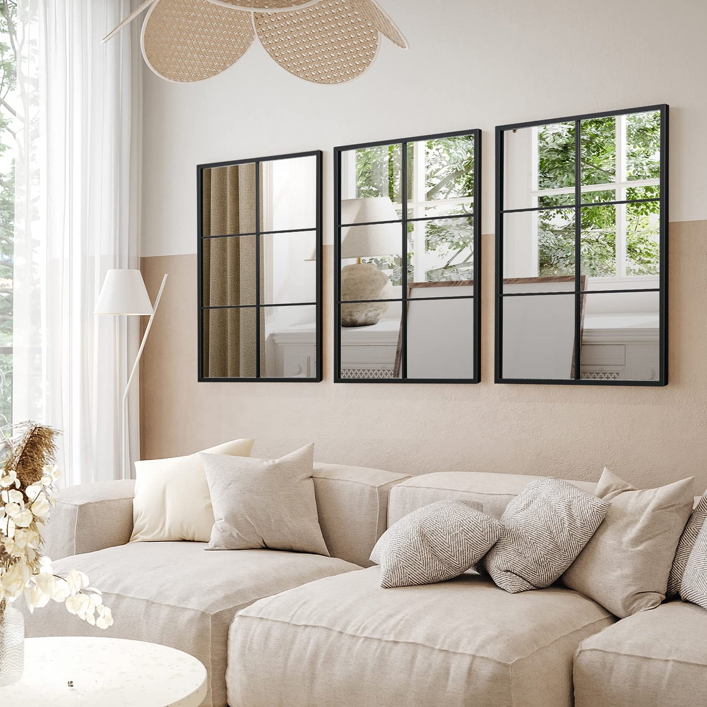 Tangkula Window Mirror 3-Layered Windowpane Mirror with Metal Frame