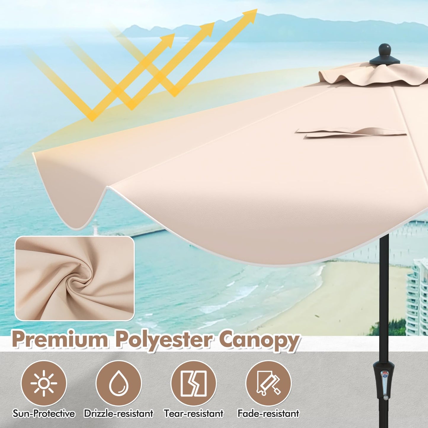 Tangkula 9Ft Patio Umbrella, Outdoor Umbrella with Crank Handle, Push Button Tilt, 2-Tier Beach Umbrella with Sun-Protective Canopy