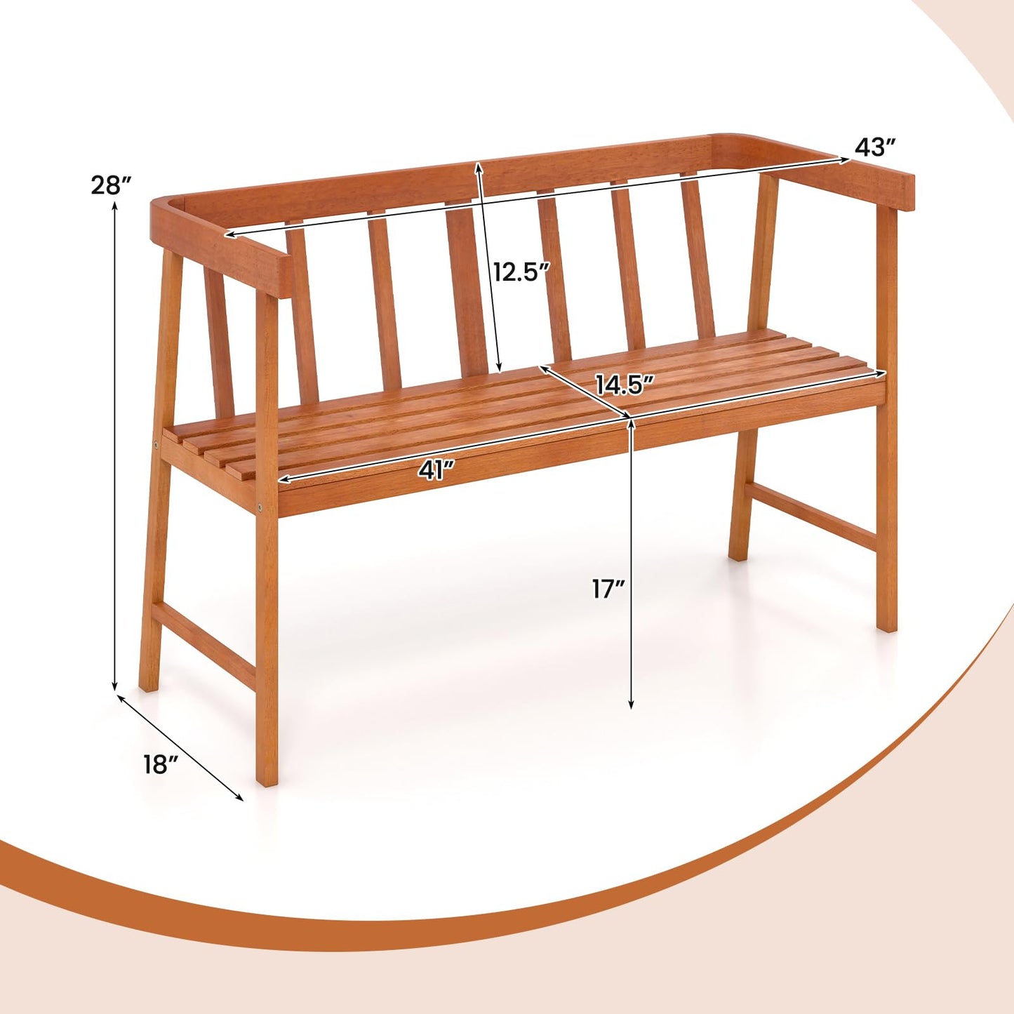 Tangkula Garden Bench with Slatted Seat for Porch, Park, Backyard