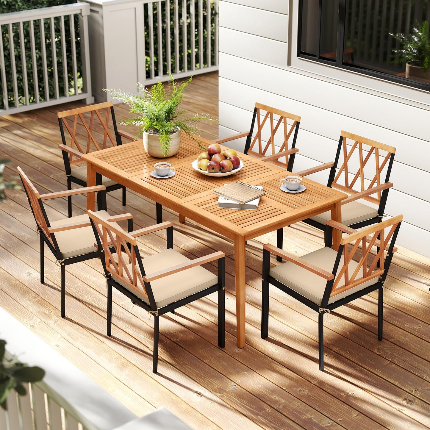 Tangkula 7 Piece Patio Wood Dining Set with Umbrella Hole