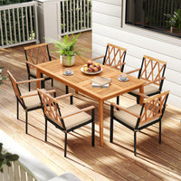 Tangkula 7 Piece Patio Wood Dining Set with Umbrella Hole