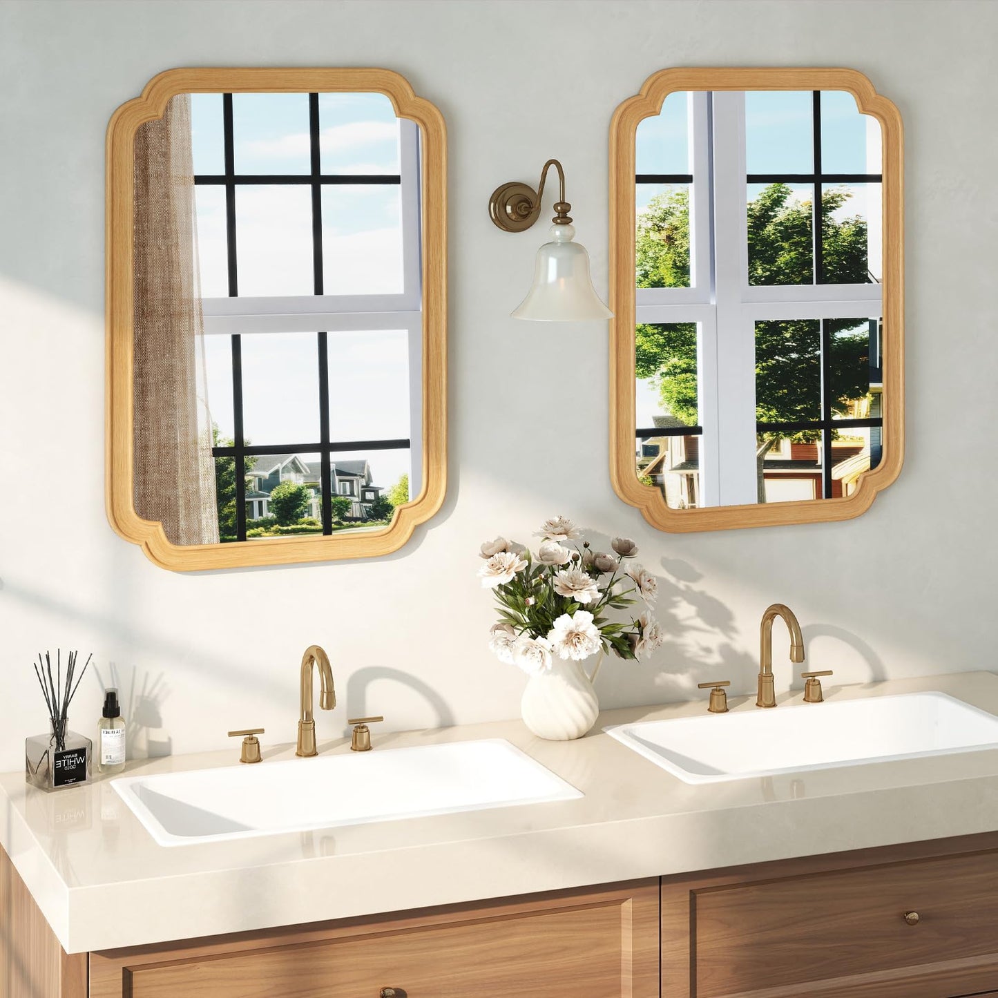 Tangkula Rounded Corner Arch Wall Mirror for Bathroom Living Room Entryway Bedroom