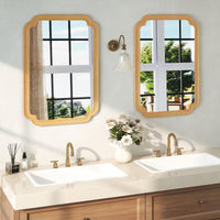 Tangkula Rounded Corner Arch Wall Mirror for Bathroom Living Room Entryway Bedroom