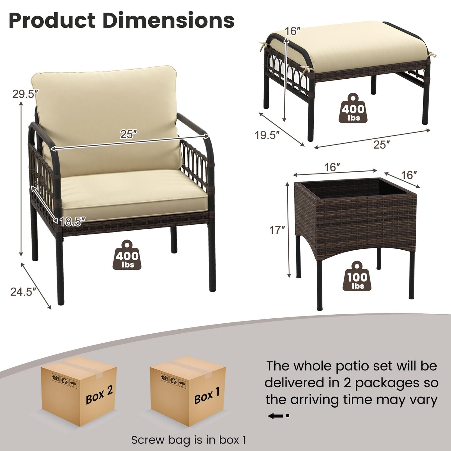 Tangkula 5 Piece Patio Conversation Set, Outdoor Wicker Chair Set w/Ottomans & Coffee Table