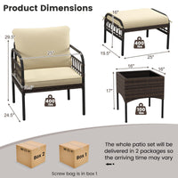 Tangkula 5 Piece Patio Conversation Set, Outdoor Wicker Chair Set w/Ottomans & Coffee Table