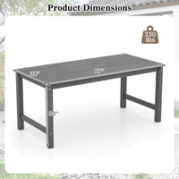 Tangkula 67" HDPE Outdoor Dining Table with Wood-Like Tabletop and Umbrella Hole