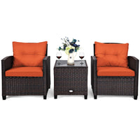 Tangkula 3 Pieces Patio PE Wicker Furniture Set with 4 Bonus Cushion Covers