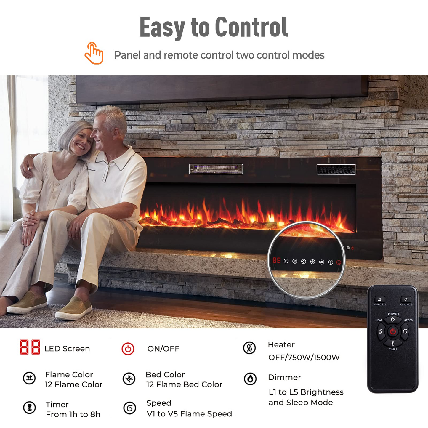 Tangkula 30 Inches Recessed Electric Fireplace, in-Wall & Wall Mounted Electric Heater