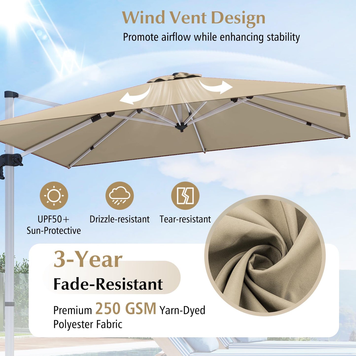 Tangkula 10 ft Square Patio Cantilever Umbrella
