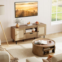 Tangkula Boho TV Stand for 50 55 60 Inch TV 52” Wooden Entertainment Center